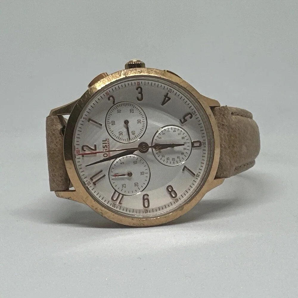 Fossil Abilene CH3016 Womens Beige Leather Strap Analog Dial Quartz Watch HME604